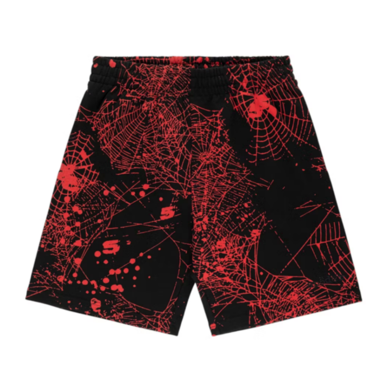 Sp5der AOP Web V2 Zip Up Sweatshort Black