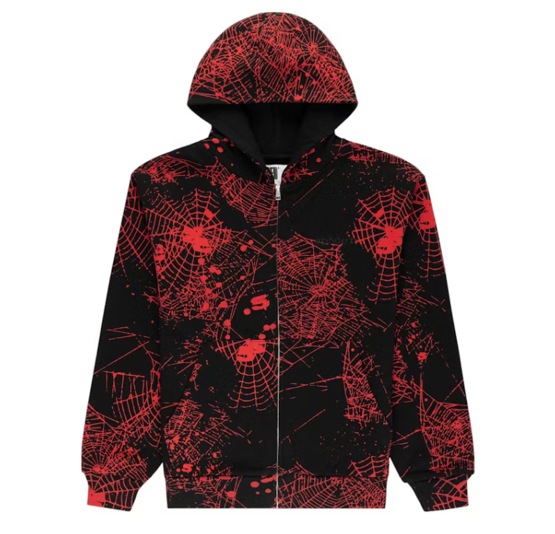 Sp5der AOP Web V2 Zip Up Hoodie Black